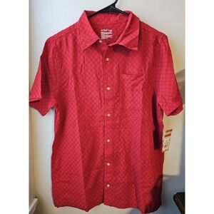 Cat & Jack Boys XXL 16/18 Husky Red Checkered Textured Cotton Button-Up NWT